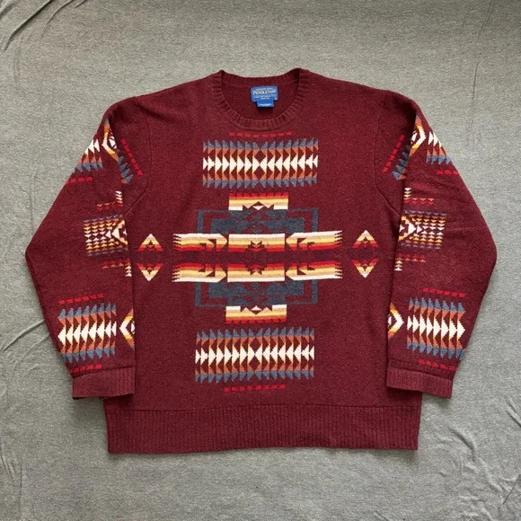 Pendleton Men's Chief Joseph Burgundy Southwestern LambswoolPullover Sweater XL - Picture 1 of 8